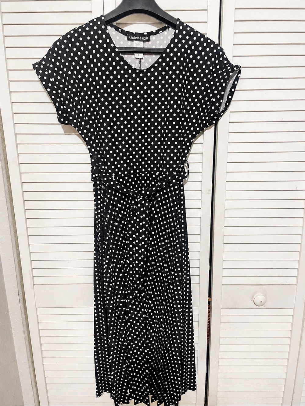 Elizabeth & Nicole Black Polka Dot Tie-Waist Dress